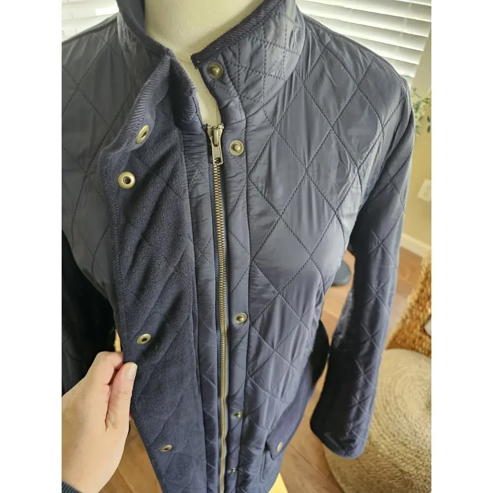 TALBOTS Navy Quilted Mid Length Barn Jacket Size L Equestrian Preppy - Picture 7 of 13